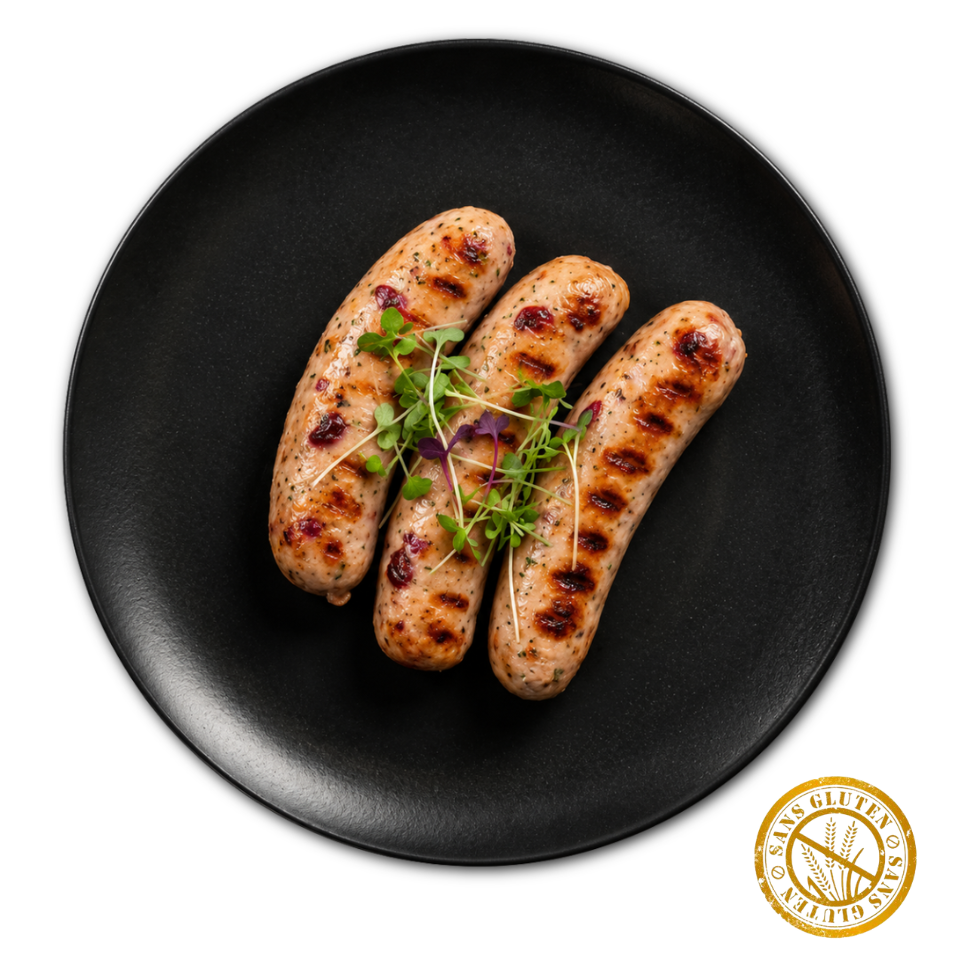 Saucisse Dindon cognac et canneberges (sans gluten)